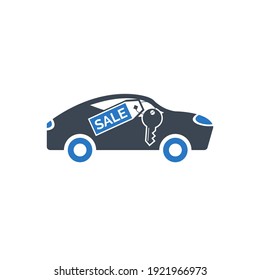 Car For Sale Icon, Car On Sale Icon. Car Sold Icon With Vector Illustration And Flat Style Design.