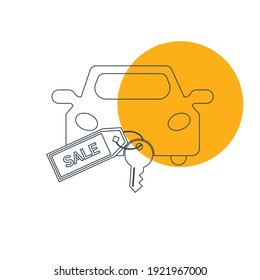 Car For Sale Icon, Car On Sale Icon. Car Sold Icon With Vector Illustration And Flat Style Design.