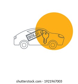 Car For Sale Icon, Car On Sale Icon. Car Sold Icon With Vector Illustration And Flat Style Design.