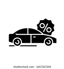 Car saleas black icon, concept illustration, vector flat symbol, glyph sign.