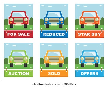 car sales signs with text isolated on white