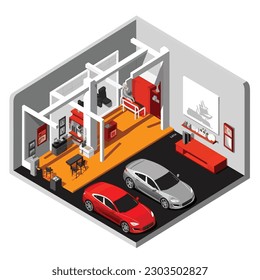 Car salon tile isometric vector illustration