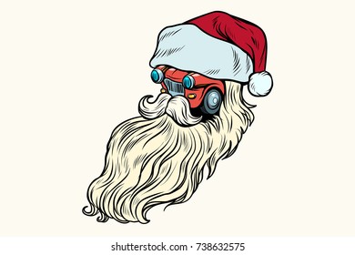 Car Santa Claus Christmas character isolated on white background. Pop art retro vector illustration