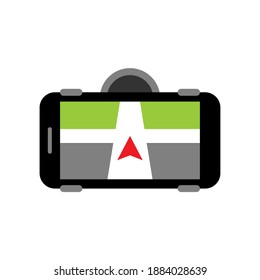 Car SAT NAV, GPS navigation icon. Mobile phone. Car phone holder. Vector icon isolated on white background.