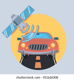 car and satellite circle icon with shadow