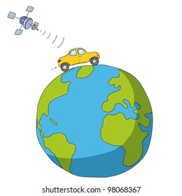 Car and satellite, vector illustration.
