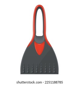 Raspador de auto con mango rojo para limpiar la ventana de automóvil de la nieve y hielo ilustraciones vectoriales realistas. Equipo de plástico para la limpieza de heladas de invierno temperatura fría limpiador autocongelante