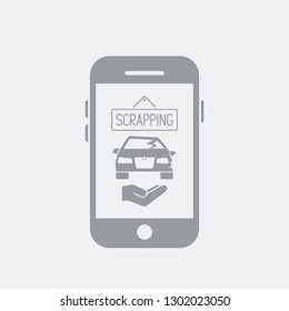 Car scrapping website - Flat and isolated vector illustration icon with minimal and modern design