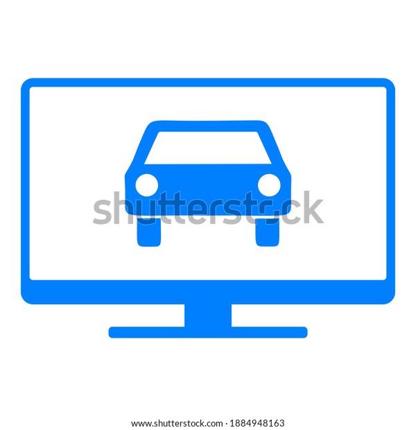Car and screen on\
white