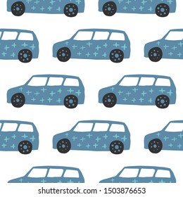 Car seamless pattern. Doodle cars vector illustration. Design for fabric, textile print, wrapping paper, children textile. 