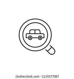 Car search icon. High quality black vector illustration.