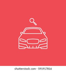 Car Search Line Icon On Red Background