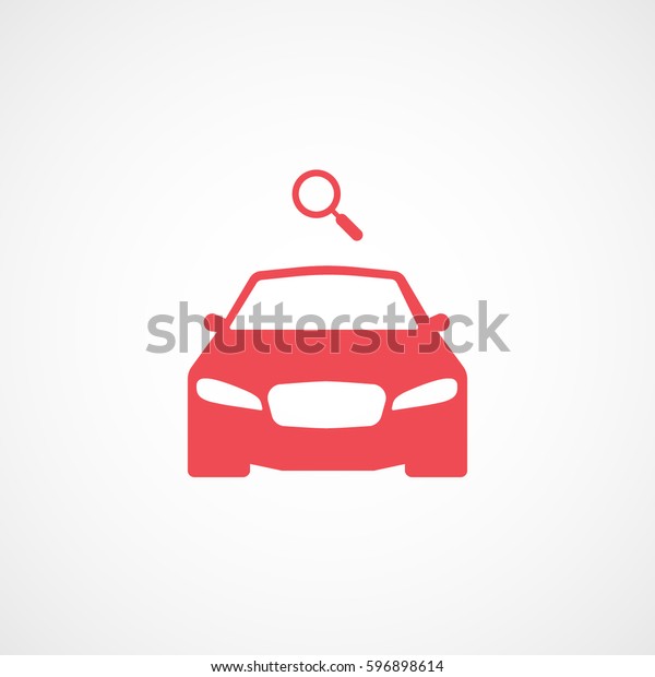 Car Search Red\
Flat Icon On White\
Background