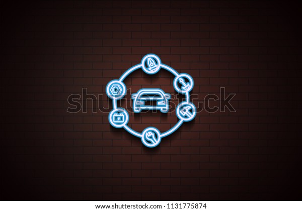 car searching problem icon in Neon style\
on brick wall on dark brick wall\
background