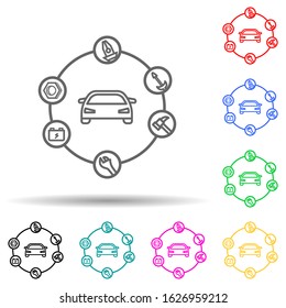 car searching problem multi color style icon. Simple thin line, outline vector of cars service and repair parts icons for ui and ux, website or mobile application