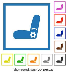 Car seat adjustment flat color icons in square frames on white background