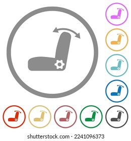 Car seat adjustment flat color icons in round outlines on white background