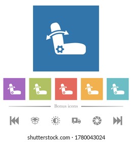 Car seat adjustment flat white icons in square backgrounds. 6 bonus icons included.