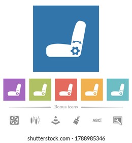 Car seat adjustment flat white icons in square backgrounds. 6 bonus icons included.