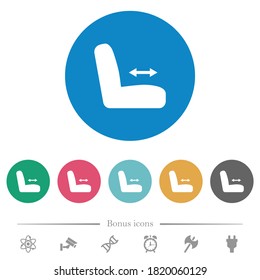 Car seat adjustment flat white icons on round color backgrounds. 6 bonus icons included.