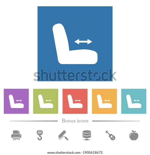 Car seat adjustment flat white icons in\
square backgrounds. 6 bonus icons\
included.