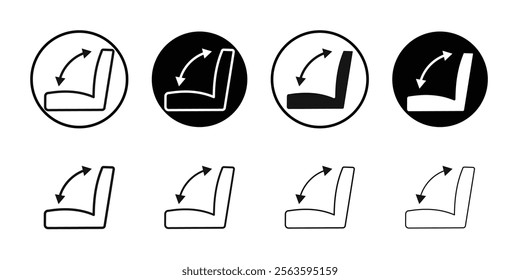 Car seat adjustment icon Flat outline fill set collection