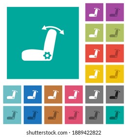 Einstellung der Autositze auf mehrfarbigen, flachen Symbolen auf einfarbigem Hintergrund. Weiße und dunklere Icon-Variationen für Hover oder aktive Effekte.