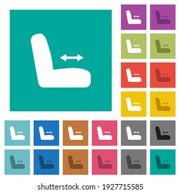 Car seat adjustment multi colored flat icons on plain square backgrounds. Included white and darker icon variations for hover or active effects.