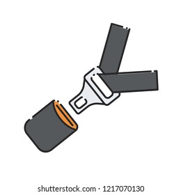 Car seat belt and lock. Flat abstract icon. Vector illustration. Vehicle safety device.