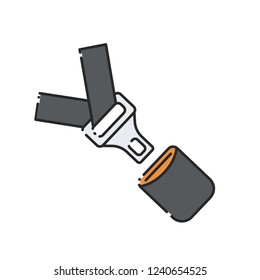 Car seat belt and lock icon. Flat abstract symbol. Vector illustration. Vehicle safety device.