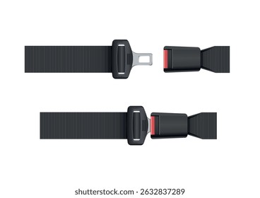 Car seat belt on white background. Vector realistic illustration