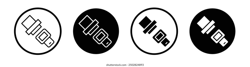 Car seat belt vector icon set black filled and outlined style.