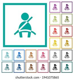 Car seat belt warning indicator flat color icons with quadrant frames on white background