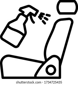 Car Seat with Cleaning Sprayer Concept, Interior Car Detailing vector Icon Design, Coronavirus Vehicle Disinfection Symbol, Carwash & Detail Center equipment on white background, 