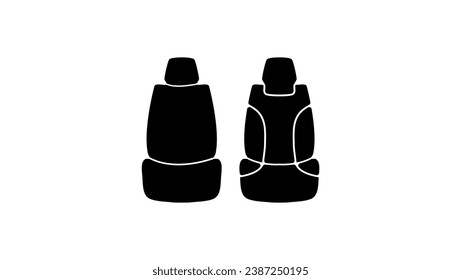 Car seat front view icon, black isolated silhouettes set