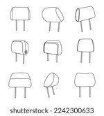 Car seat headrest set on white background, vector line