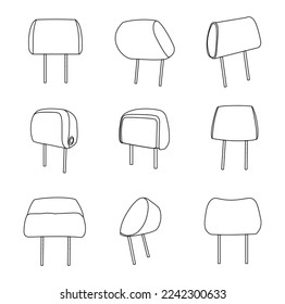 Car seat headrest set on white background, vector line