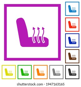 Car seat heating flat color icons in square frames on white background