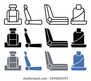 Car seat icon in black and colored versions.