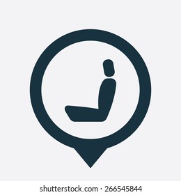 car seat icon map pin on white background 