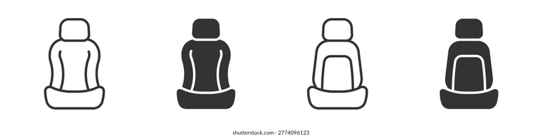 Car seat icons set, Auto interior seat symbols, Vehicle seating icons, Car seat vector illustrations