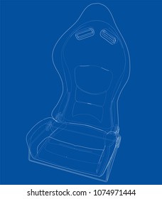 Car seat outlined vector rendering of 3d. The layers of visible and invisible lines are separated