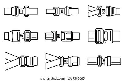 Car seatbelt icons set. Outline set of car seatbelt vector icons for web design isolated on white background