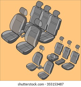 Car seats isometric icon set