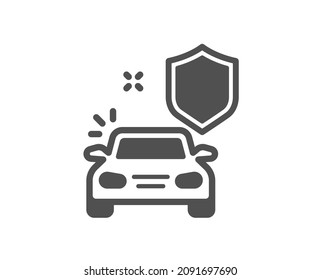 Car secure icon. Insurance shield sign. Safe defense symbol. Classic flat style. Quality design element. Simple car secure icon. Vector