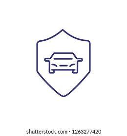 Car secure line icon. Car inside protection shield on white background. Security concept. Vector illustration can be used for topics like insurance, car