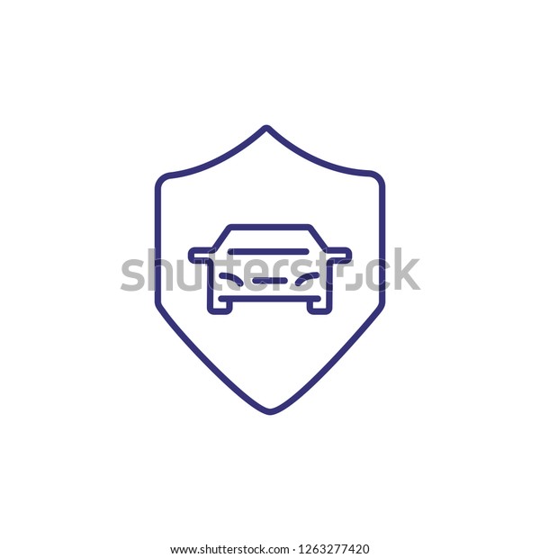 Car secure line icon. Car inside\
protection shield on white background. Security concept. Vector\
illustration can be used for topics like insurance,\
car