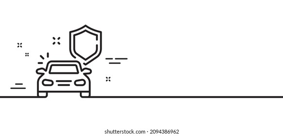 Car secure line icon. Insurance shield sign. Safe defense symbol. Minimal line illustration background. Car secure line icon pattern banner. White web template concept. Vector