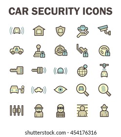 Car security and CCTV vector icon sets.
