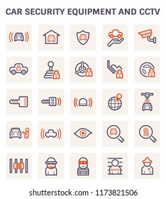 Car security equipment and CCTV icon set for security work design.